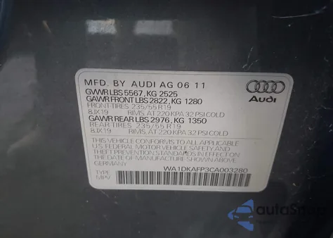 2012 Audi Q5 3.2 Premium Plus from USA, damaged, VIN WA1DKAFP3CA003280